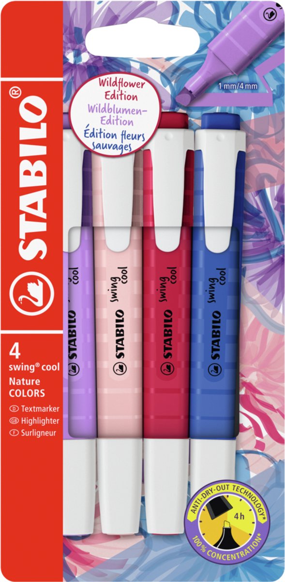 Stabilo swing cool - surligneur - parfait pour les déplacements - naturecolors wildflower - étui de 4 couleurs