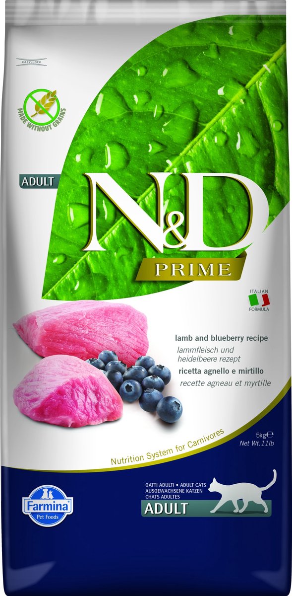 Farmina n d prime series - nourriture sèche pour chats - agneau myrtille - adulte - 5kg