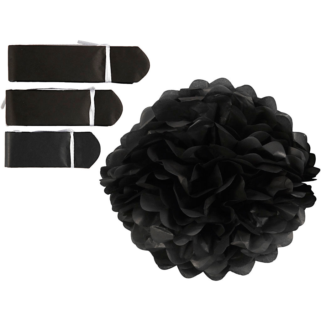 Pompon en papier Creativ company, d 20+24+30 cm, 16 g, noir, 3 pièces 1 boîte