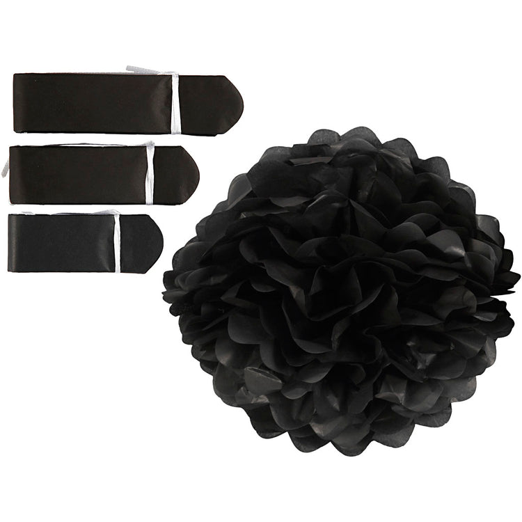 Pompon en papier Creativ company, d 20+24+30 cm, 16 g, noir, 3 pièces 1 boîte