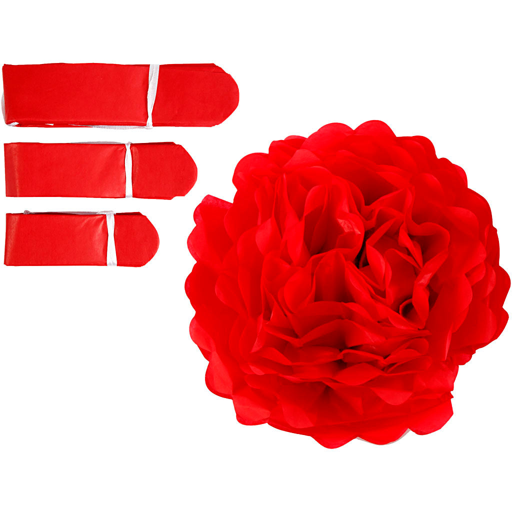 Pompon en papier Creativ company, d 20+24+30 cm, 16 g, rouge, 3 pièces 1 boîte