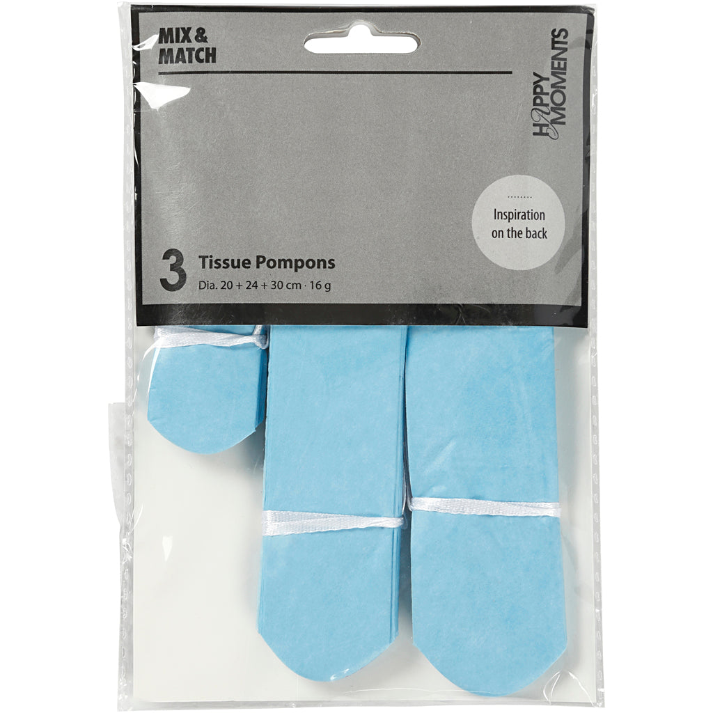 Pompon en papier Creativ company, d 20+24+30 cm, 16 g, bleu clair, 3 pièces 1 boîte