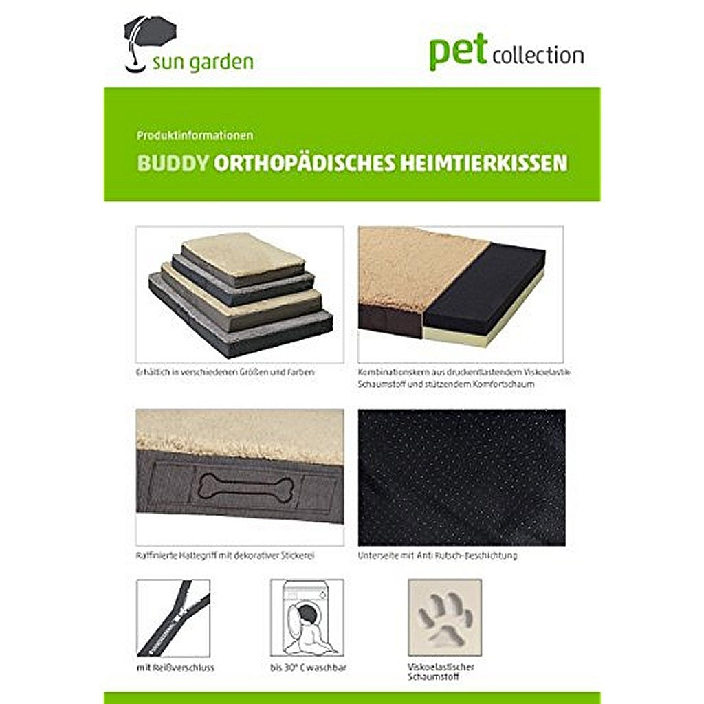 Sun Garden Sun Garden Buddy Orthopedic Dog Cushion 72x50x8cm Gris clair Meled