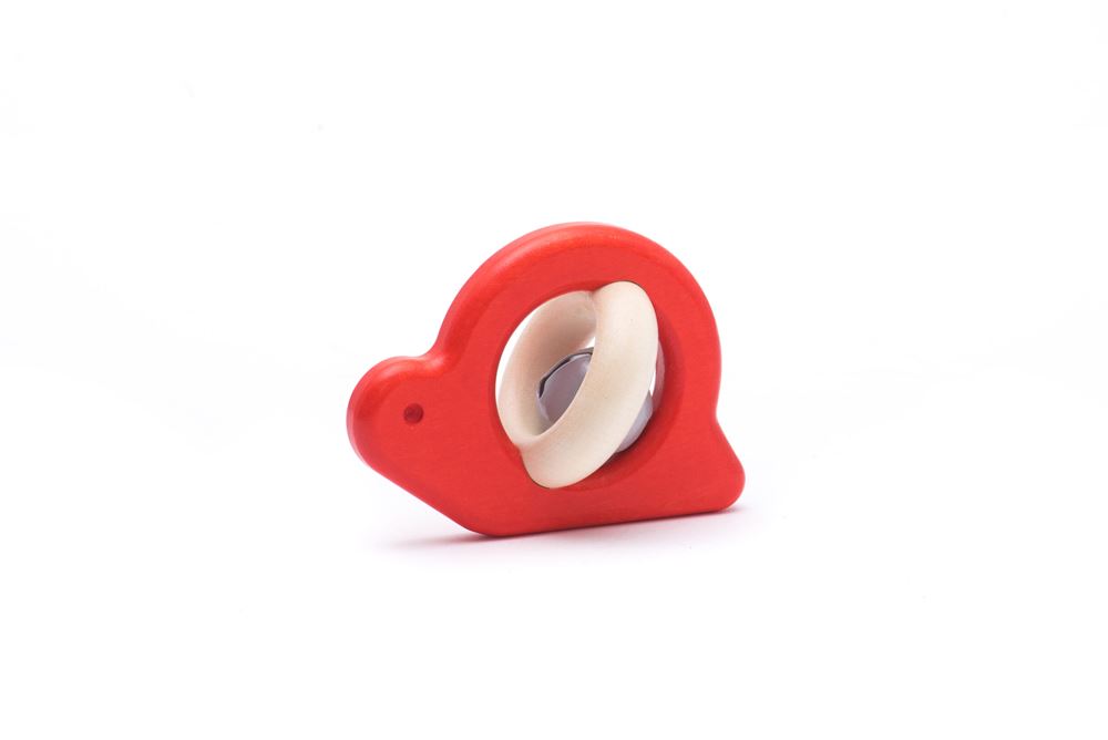 Bajo hochet en bois escargot rouge. 9x7x7c