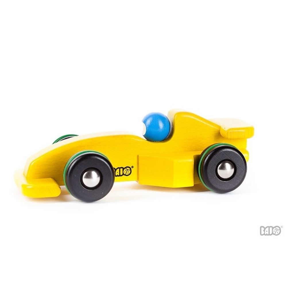 Voiture de course en bois Bajo jaune. 1+