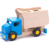 Camion benne en bois Bajo avec blocs bleus.