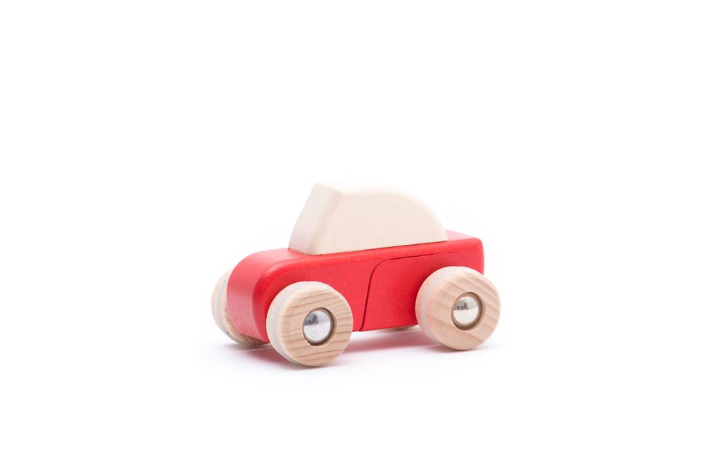 Voiture rétractable en bois Bajo rouge. 8,7x5,7x