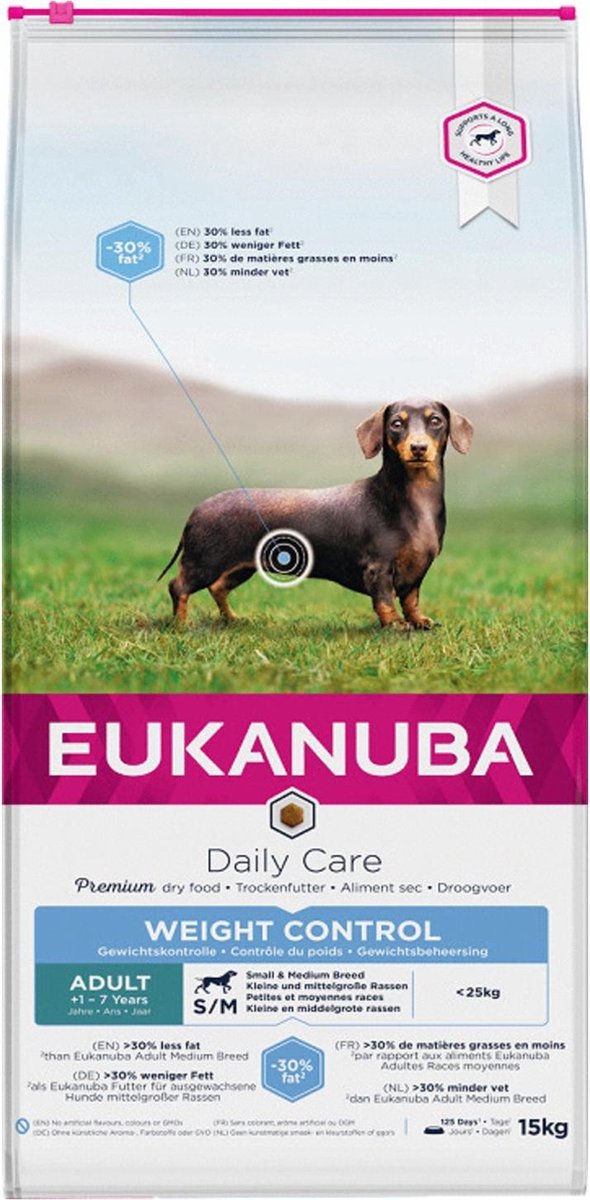 Eukanuba adulte petite race moyenne contrôle du poids - nourriture pour chien - poulet 2,3 kg