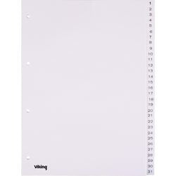 Onglets office depot pp a4 120microns blanc 1-31 4 trous