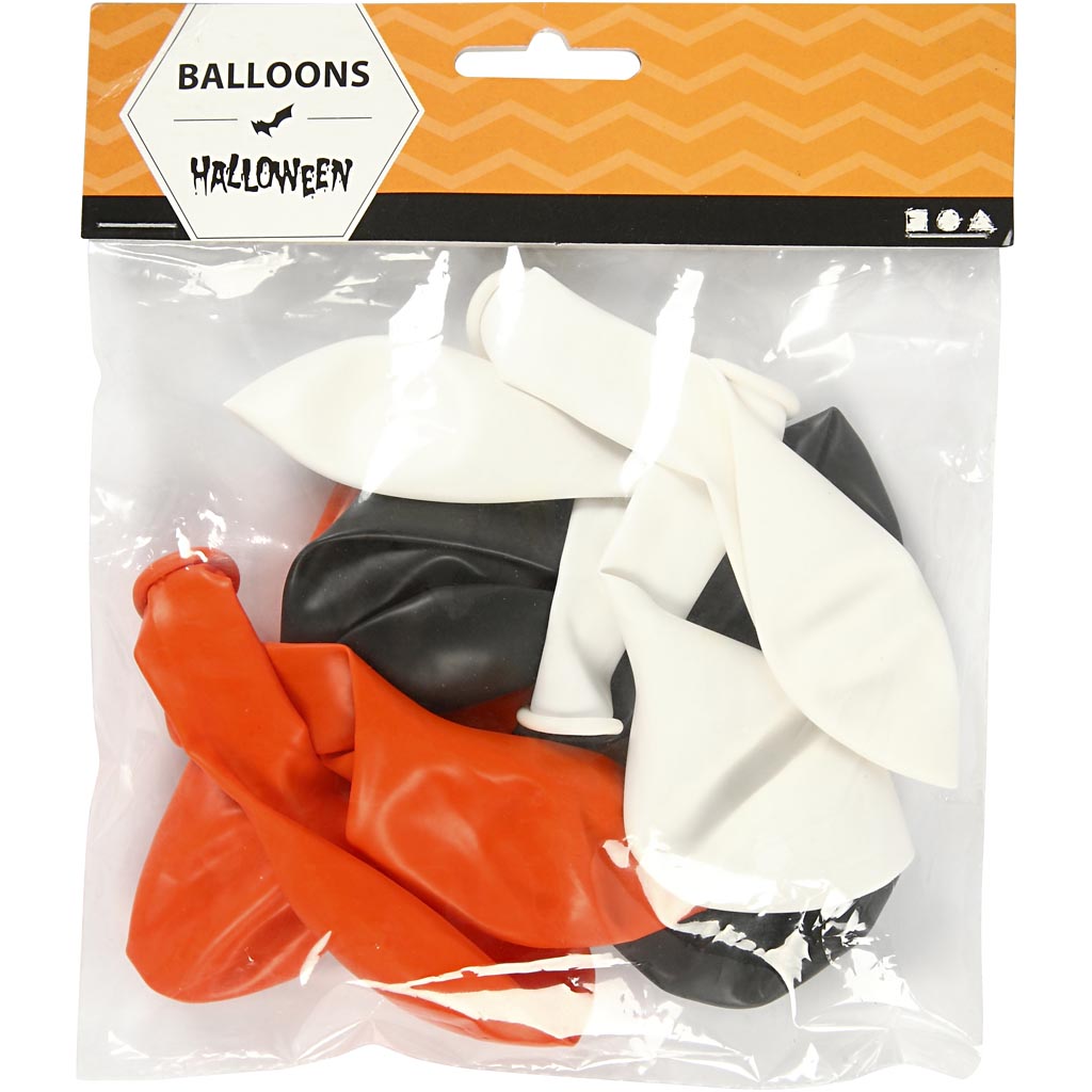 Ballons Creativ company, ronds, d 23-26 cm, noir, orange, blanc, 10 pièces 1 boîte