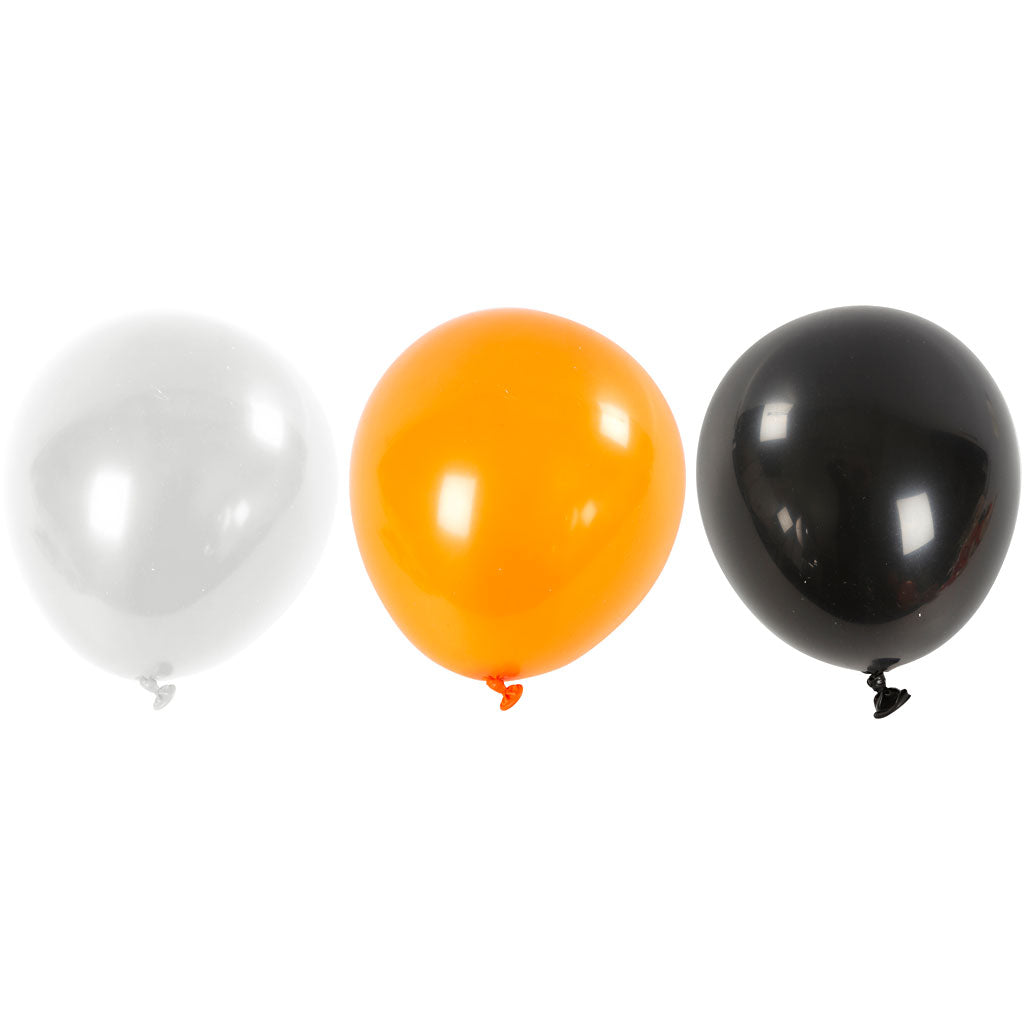 Ballons Creativ company, ronds, d 23-26 cm, noir, orange, blanc, 10 pièces 1 boîte