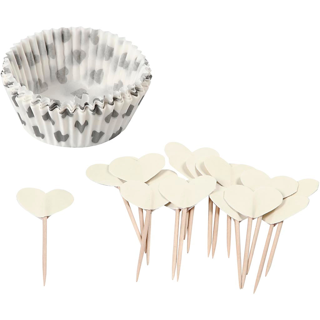 Creativ company cupcakes et bâtonnets à cocktail, h : 3 cm, d 5 cm, 40 g, blanc cassé, 24 set 1 boîte