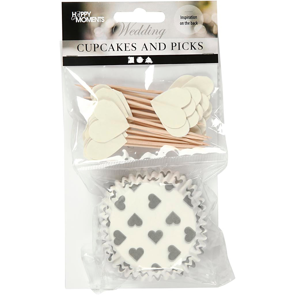 Creativ company cupcakes et bâtonnets à cocktail, h : 3 cm, d 5 cm, 40 g, blanc cassé, 24 set 1 boîte