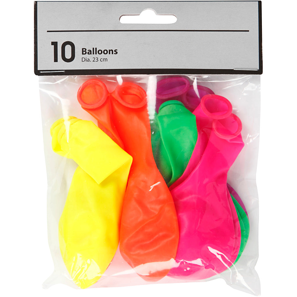 Ballons Creativ company, ronds, d 23 cm, couleurs néon, 10 pièces 1 boîte