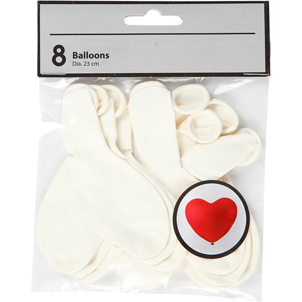 Ballons Creativ company, coeur, blanc, 8 pièces 1 boîte