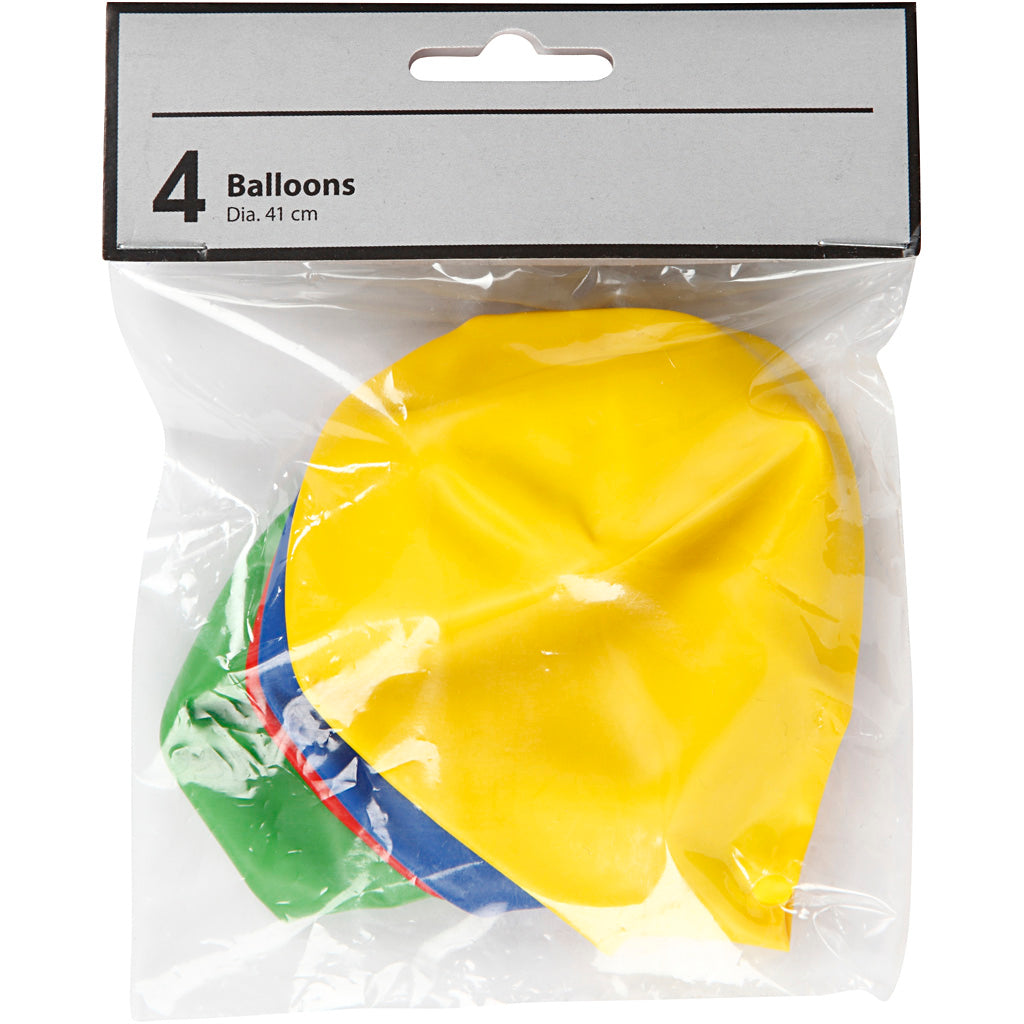 Ballons Creativ company, giga, d 41 cm, bleu, vert, rouge, jaune, 4 pièces 1 boîte