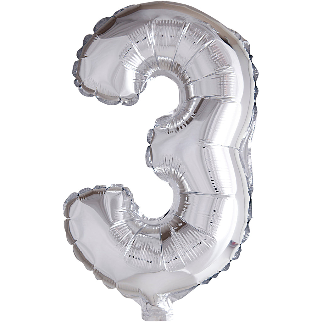 Ballon en aluminium Creativ company, 3, h : 41 cm, argent, 1 pièce