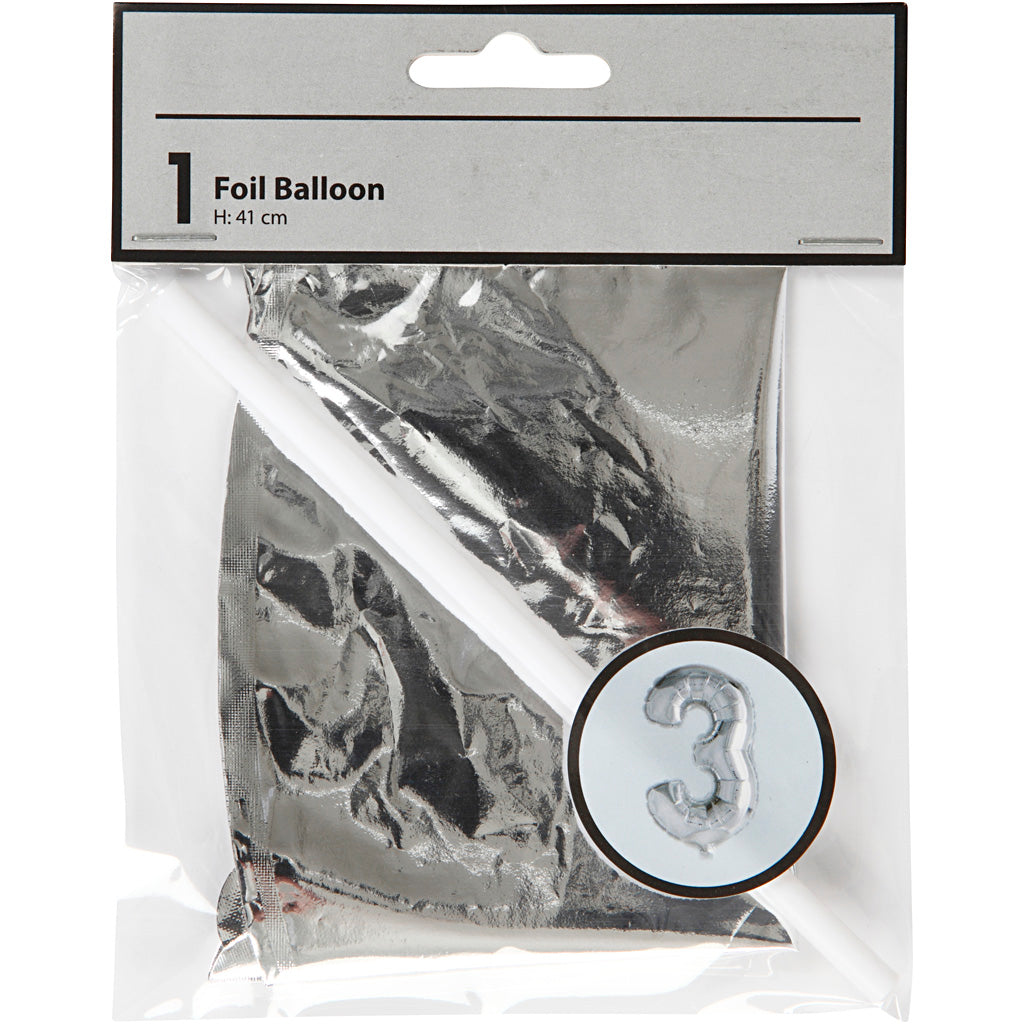 Ballon en aluminium Creativ company, 3, h : 41 cm, argent, 1 pièce