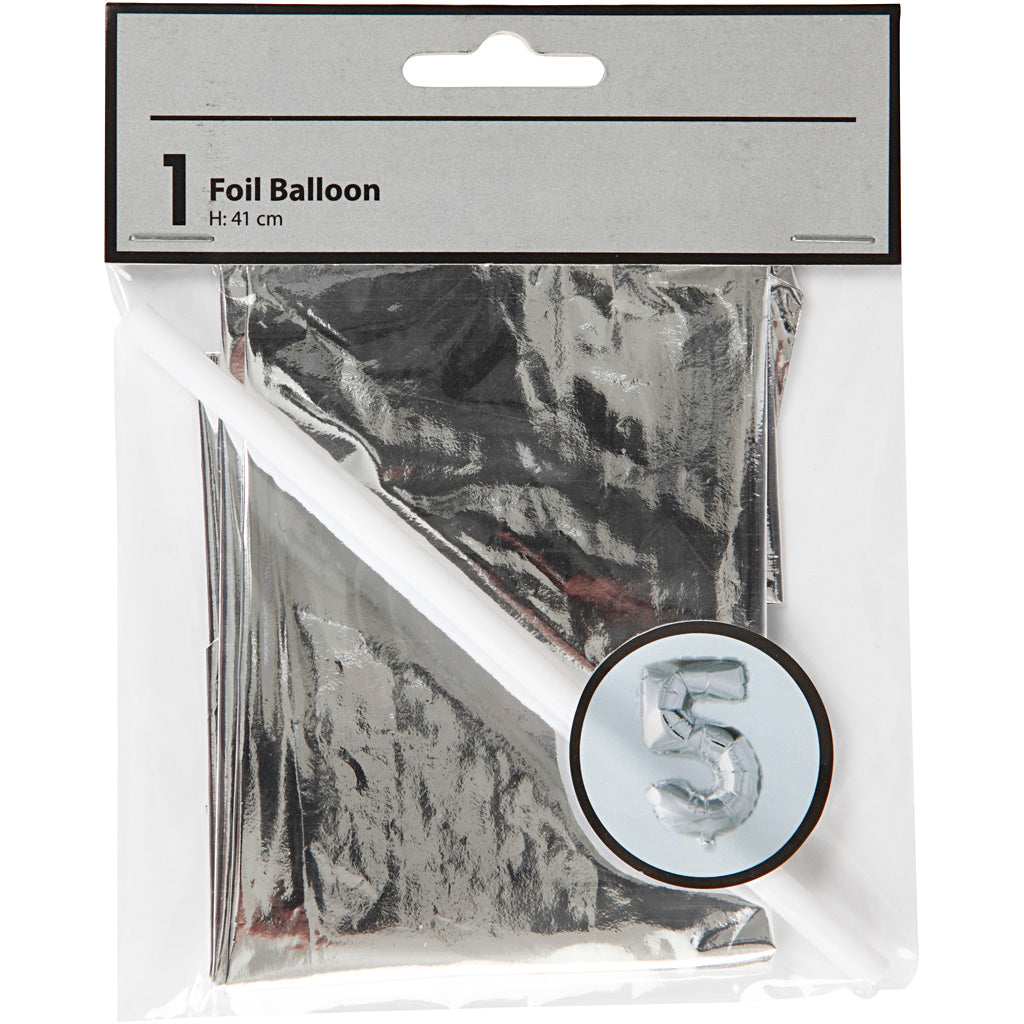 Ballon en aluminium Creativ company, 5, h : 41 cm, argent, 1 pièce