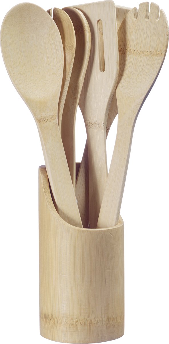 Ensemble d'ustensiles de cuisine Westmark - ensemble d'ustensiles de cuisine composé d'une louche, d'une cuillère à salade, d'une spatule et d'une pince, de couverts et d'un couteau. bol - bambou, 6 pièces.