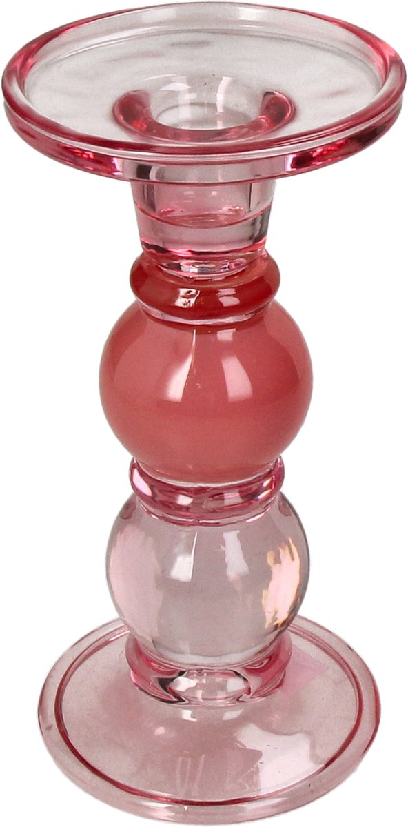 Bougeoir collection Hd verre rose 9x9x17,5cm
