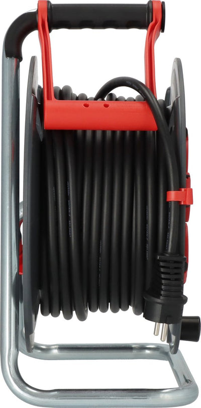 Enrouleur de câble professionnel Brennerstuhl 300 ku 2100 (câble de 25 m en noir, en plastique spécial, pour une utilisation sur les chantiers de construction et une utilisation permanente en extérieur, fabriqué en Allemagne)