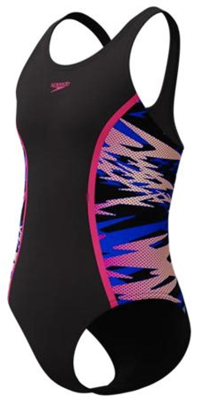 Maillot de bain 1 pièce de sport fille Speedo h-boom splice muscleback - noir rose