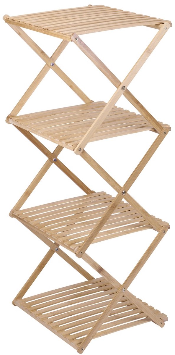 Étagère de salle de bain Alpina - 4 niveaux - 40 x 33,5 x 93,5 cm - pliable - bambou - marron
