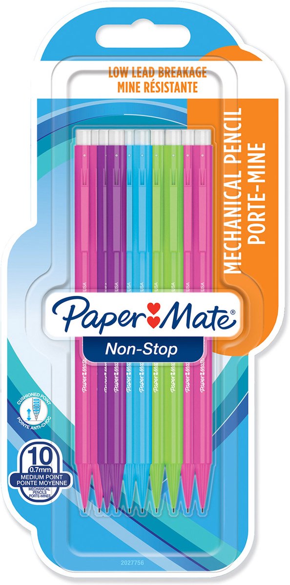 Porte-mines non-stop Paper Mate | 0,7 mm | HB #2 | différentes couleurs | 10 pièces