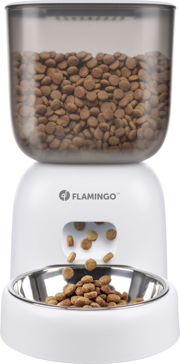 Barre alimentaire automatique Flamingo pour chiens et chats – mangeoire automatique avec fonction d'enregistrement par minuterie – nourriture sèche 3l – modèle blido – blanc