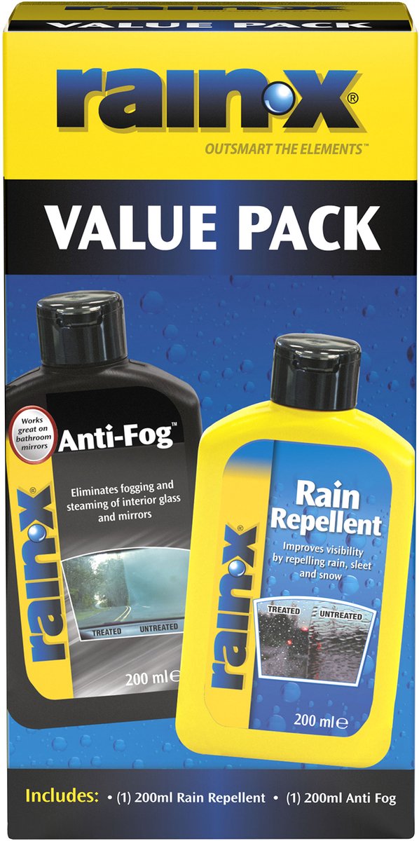 Pack économique Rain-x anti-pluie et anti-buée - 2x200 ml - revêtement anti-pluie = technologie hydrophobe
