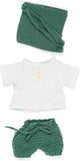 Poupées Miniland ml : ensemble de vêtements vert blanc pour garçon 32cm, 3 pièces, pull, pantalon et chapeau, avec cintre, 3+