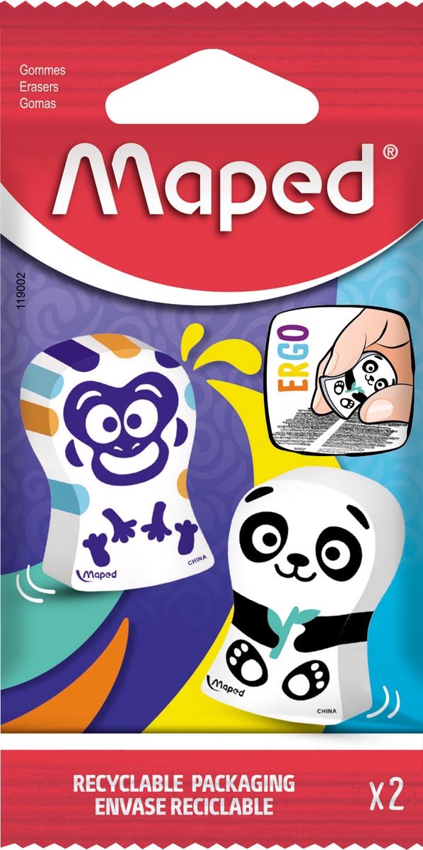 Maped office maped gomme ergo fun | blister de 2 pièces