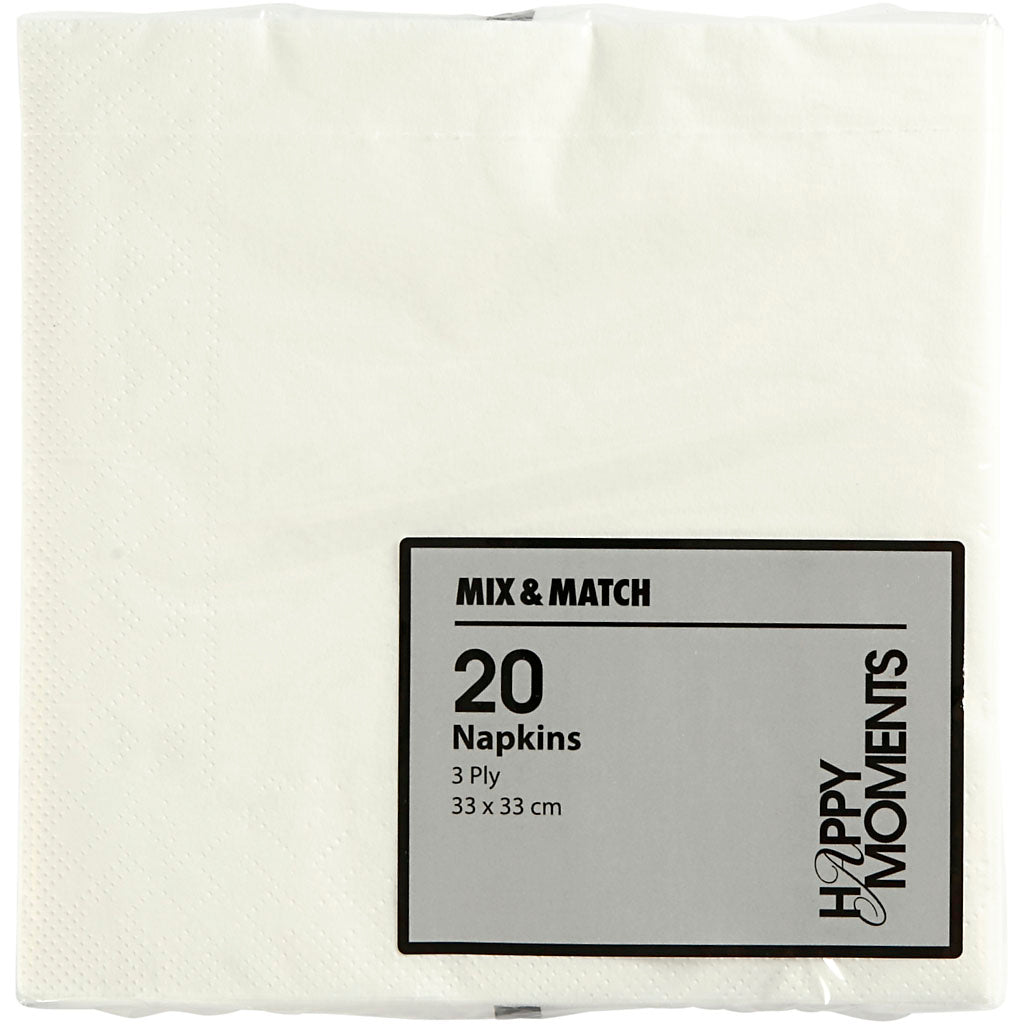 Serviettes Creativ company, taille 33x33 cm, blanches, 20 pièces 1 boîte