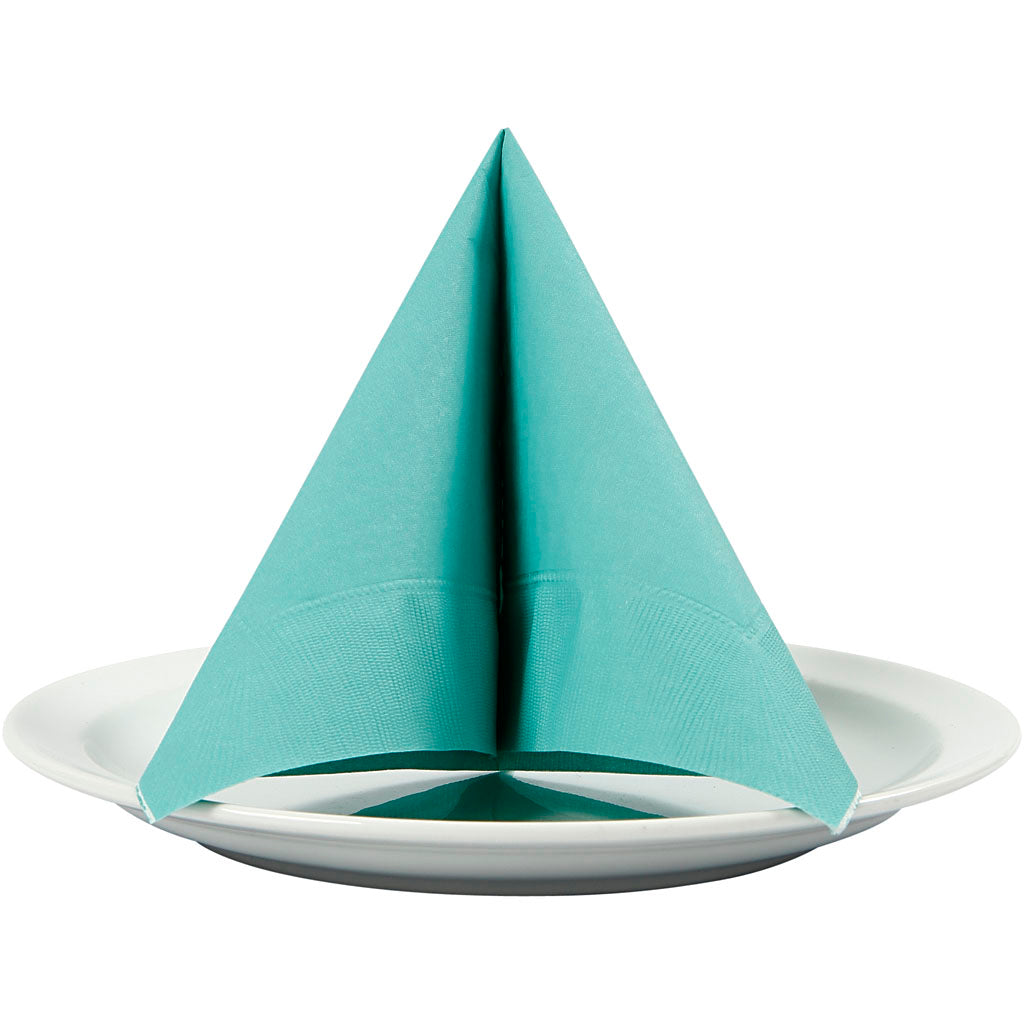 Serviettes Creativ company, dos blanc, dim. 33x33 cm, turquoise clair, 20 pièces 1 boîte
