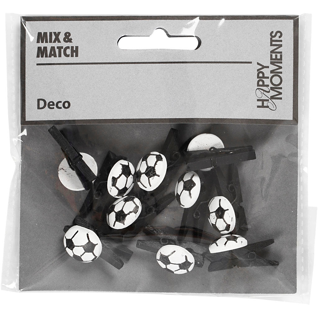 Cheville Creativ Company avec ballon de football, taille 14x25 mm, épaisseur 12 mm, noir, 10 pièces 1 boîte