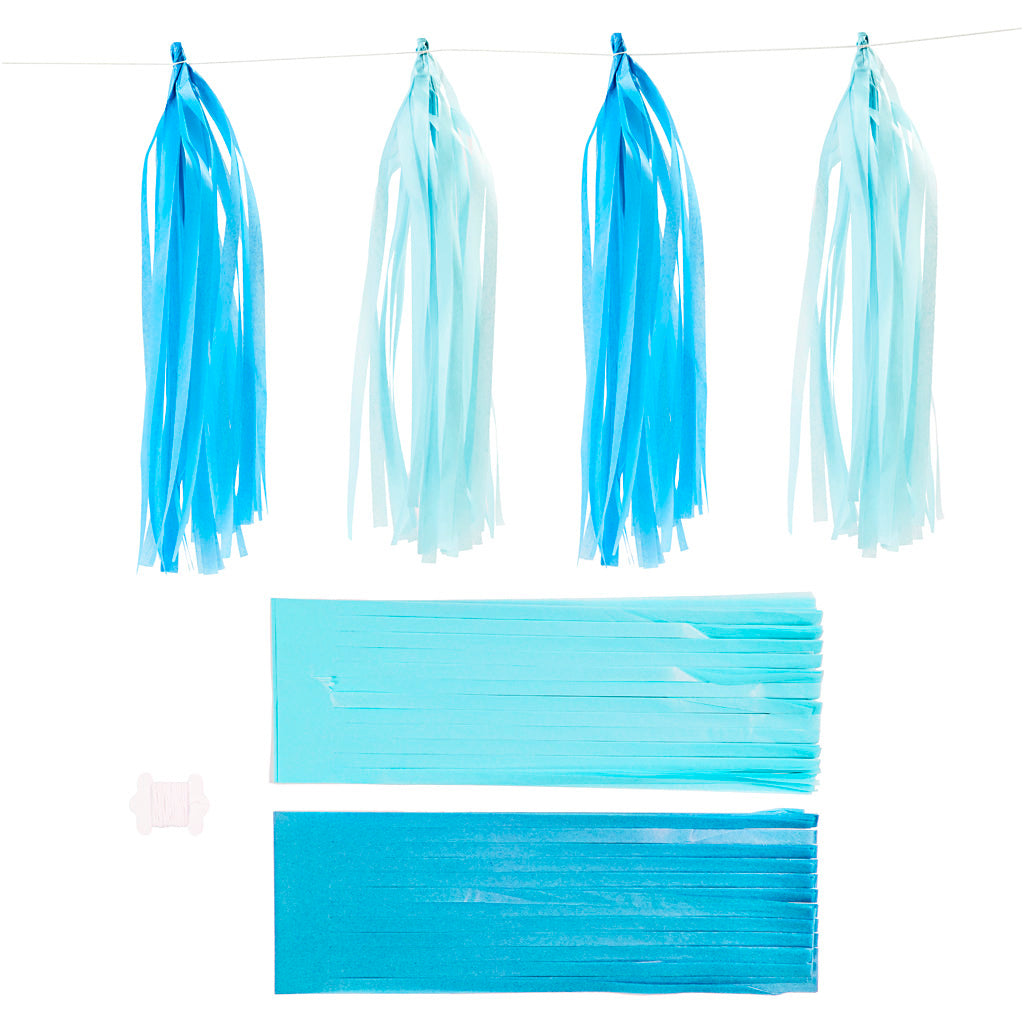 Pompons Creativ company, dim. 12x35 cm, 14 g, bleu, bleu clair, 12 pièces 1 boîte