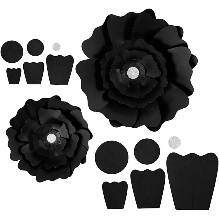 Creativ company fleurs en papier, d 15+25 cm, 230 gr, noir, 2 pièces 1 boîte