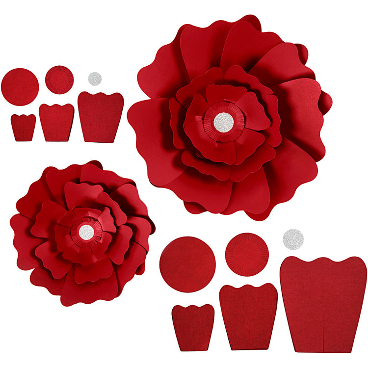 Creativ company fleurs en papier, d 15+25 cm, 230 gr, rouge, 2 pièces 1 boîte
