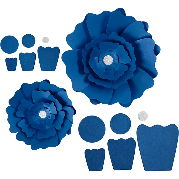 Creativ company fleurs en papier, d 15+25 cm, 230 gr, bleu, 2 pièces 1 boîte