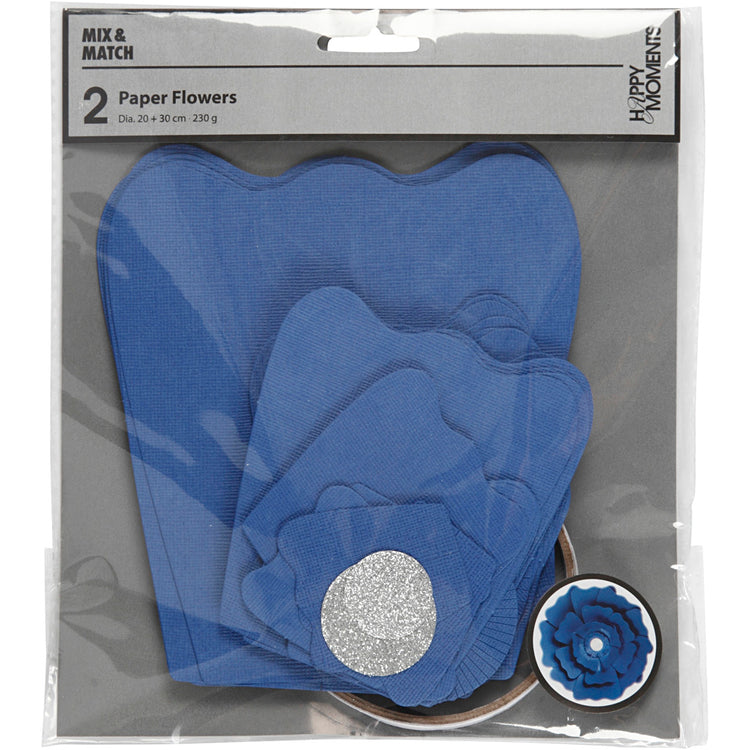 Creativ company fleurs en papier, d 15+25 cm, 230 gr, bleu, 2 pièces 1 boîte