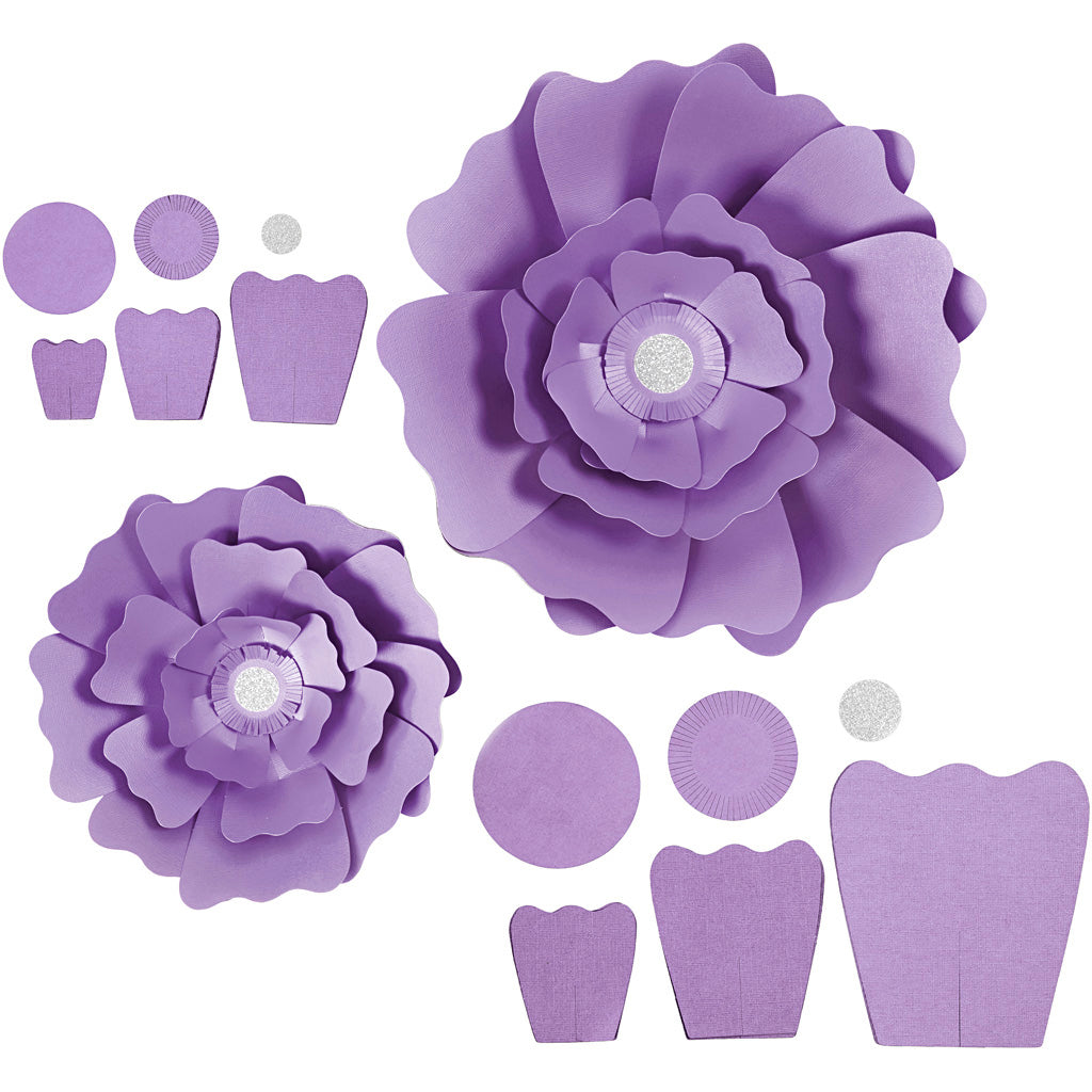 Creativ company fleurs en papier, d 15+25 cm, 230 g, violet, 2 pièces 1 boîte