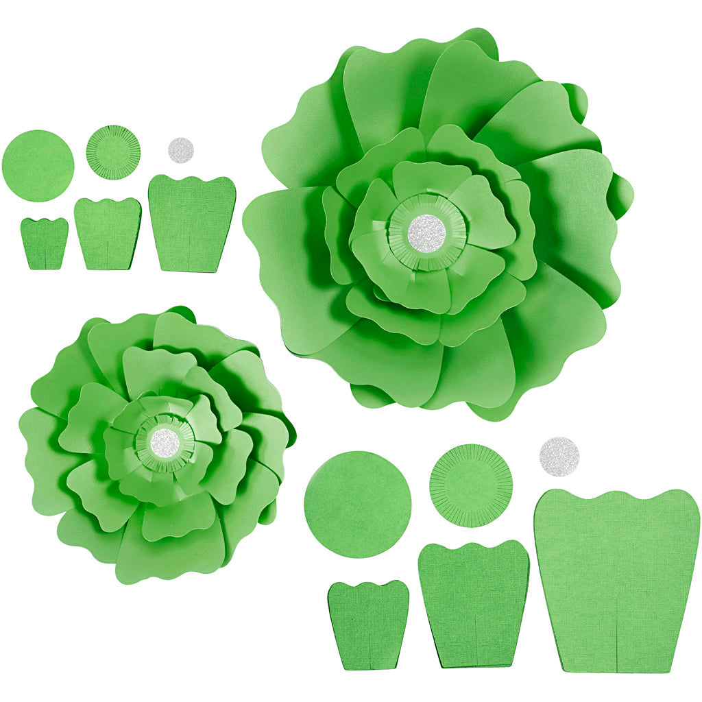 Creativ company fleurs en papier, d 15+25 cm, 230 gr, vert, 2 pièces 1 boîte