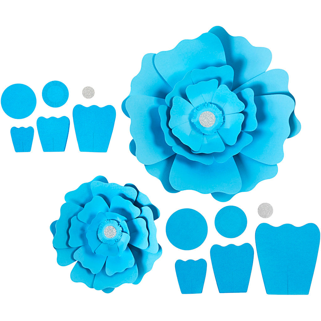 Creativ company fleurs en papier, d 15+25 cm, 230 gr, bleu clair, 2 pièces 1 boîte