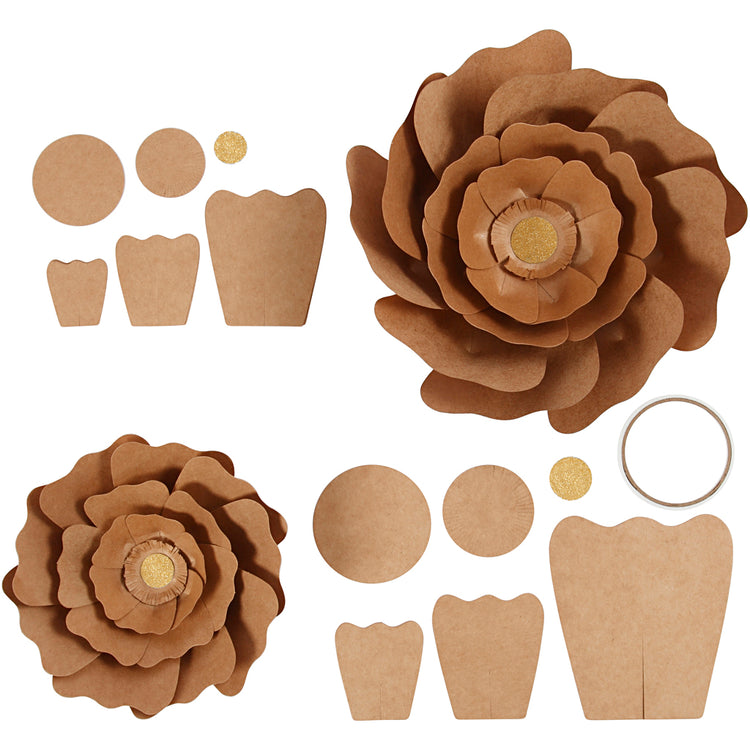 Creativ company fleurs en papier, d 15+25 cm, naturelles, 2 pièces 1 boîte