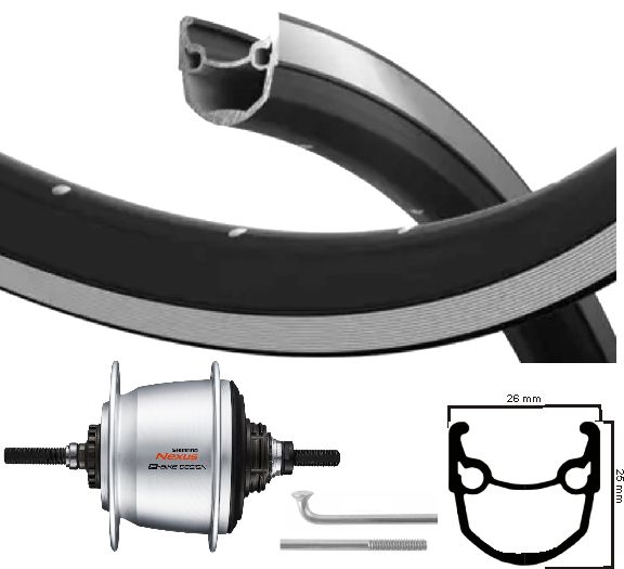 Roue arrière Shimano 28 pouces 622 Black-Rr Silver en acier inoxydable Nexus 5 Rollerbrake