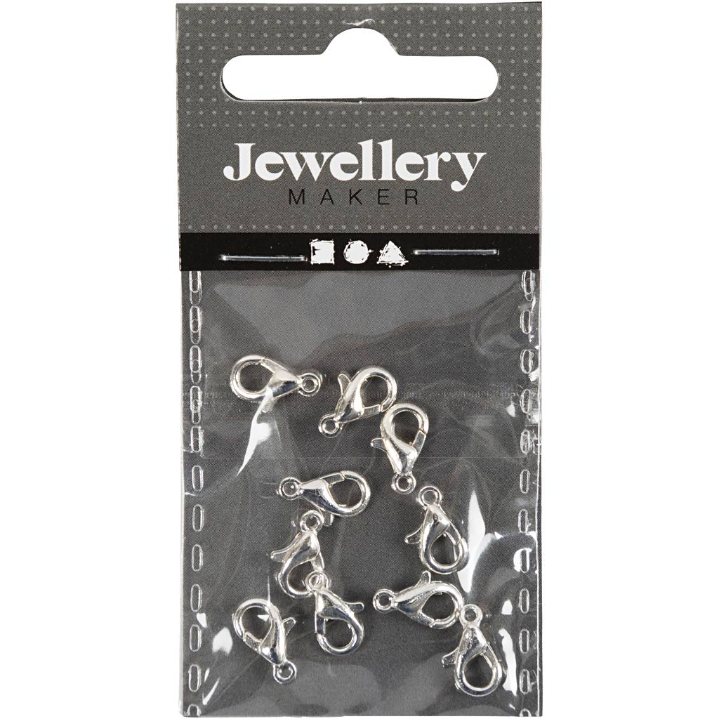 Mousquetons de l'entreprise Creativ, l: 10 mm, plaqué argent, 10 pièces 1 boîte