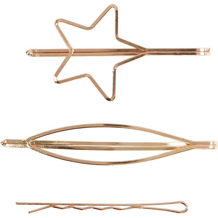 Barrettes à cheveux Creativ company, l: 70 mm, l: 32 mm, plaqué or, 3 pièces 1 boîte