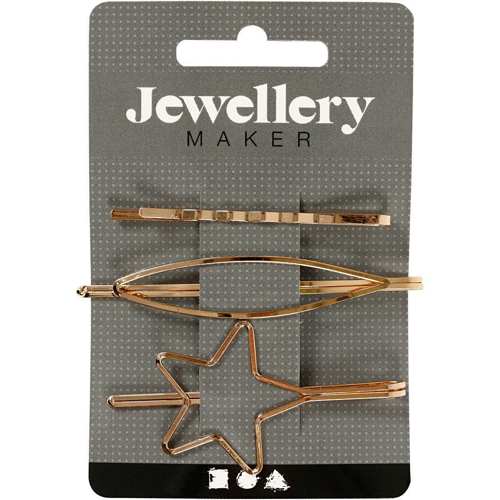 Barrettes à cheveux Creativ company, l: 70 mm, l: 32 mm, plaqué or, 3 pièces 1 boîte