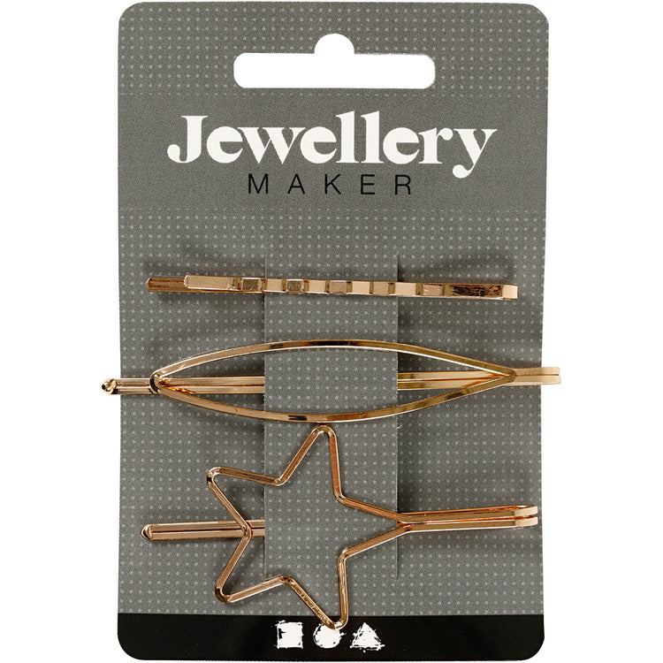 Barrettes à cheveux Creativ company, l: 70 mm, l: 32 mm, plaqué or, 3 pièces 1 boîte